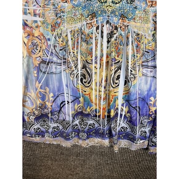 Unity Womens Boho Blouse Size XL Beaded Mesh Multi Color Artsy Short Sleeve - Picture 5 of 10